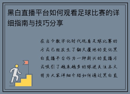 黑白直播平台如何观看足球比赛的详细指南与技巧分享
